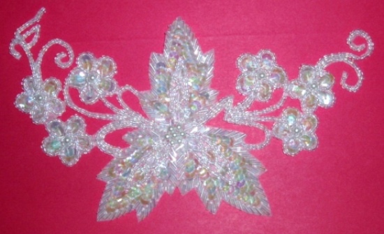 Crystal AB Floral Vine 8" Sequin Beaded Applique K8628