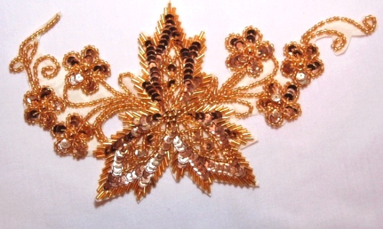 Gold Floral Vine 8" Sequin Beaded Applique K8628
