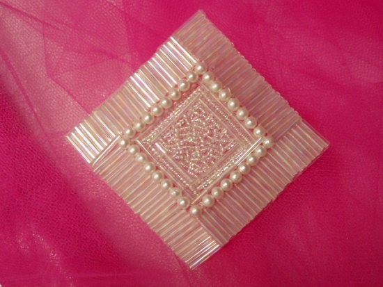 K8629  Crystal AB Diamond Square 3.25" Beaded Applique