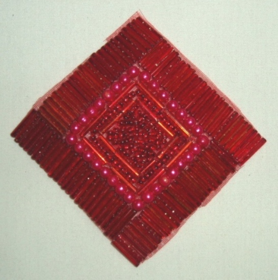 K8629  Red Diamond Square 3.25" Beaded Applique