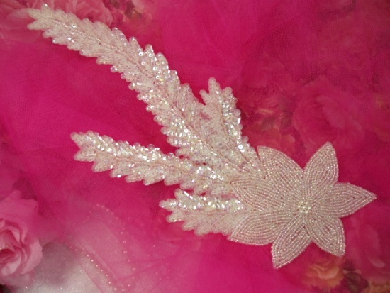 K8631  Crystal AB Floral Starfish Seaweed Sequin Beaded Applique 11.5"