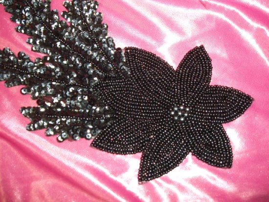 K8631  Gunmetal Floral Starfish Seaweed Sequin Beaded Applique 11.5"