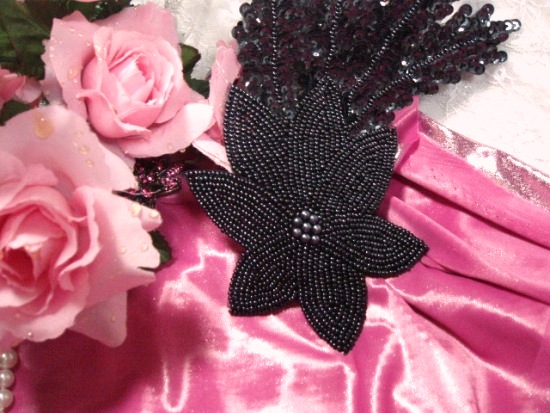 K8631  Gunmetal Floral Starfish Seaweed Sequin Beaded Applique 11.5"