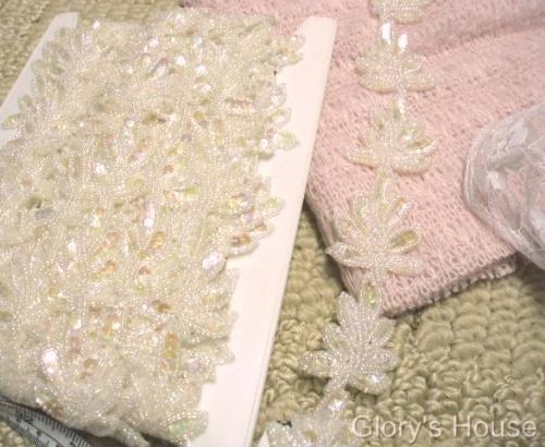 T8633 Crystal AB Leaf  Vine Sequin Beaded Appliques / Trim