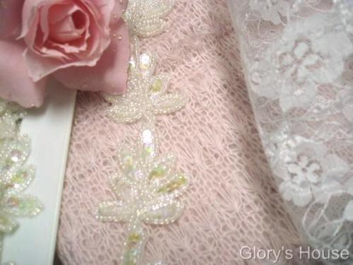 T8633 Crystal AB Leaf  Vine Sequin Beaded Appliques / Trim