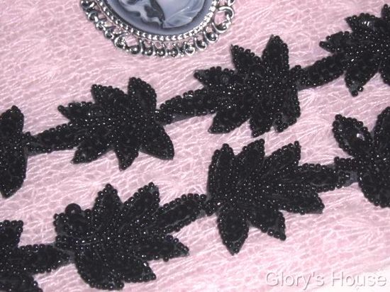 T8633 Black Leaf  Vine Sequin Beaded Trim
