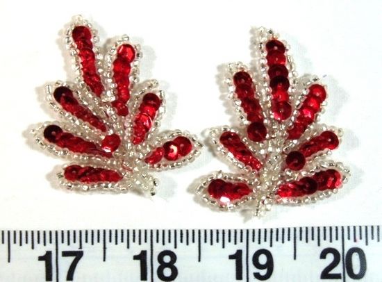 T8633 Red Leaf Sequin Beaded Appliques 2"