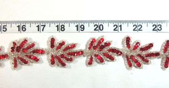 T8633 Red Leaf  Vine Sequin Beaded Trim
