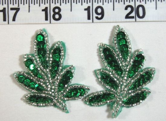 T8633 Green Silver Leaf  Vine Sequin Beaded Trim