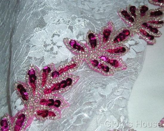 T8633 Fuchsia  Leaf  Vine Sequin Beaded Trim