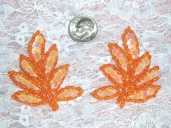 T8633 Peach Orange Leaf  Vine Sequin Beaded Trim