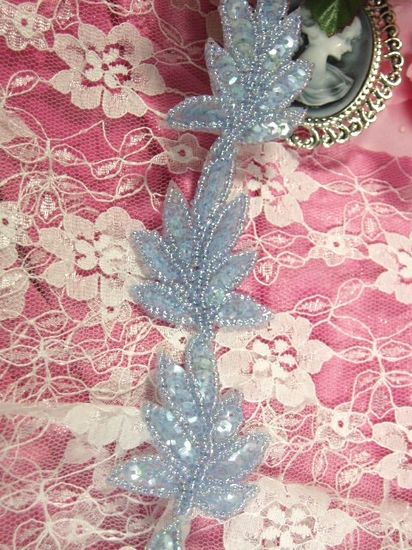 T8633 Blue Crystal Leaf  Vine Sequin Beaded Trim