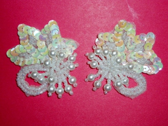T8634  Iridescent Dangle Pair Sequin Beaded Appliques 2"