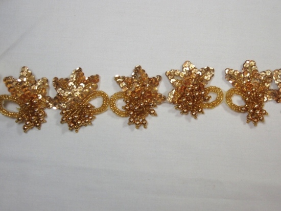 T8634  Gold  Flower Sequin Beaded Applique or Trim