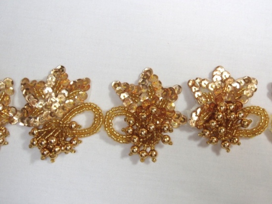 T8634  Gold  Flower Sequin Beaded Applique or Trim