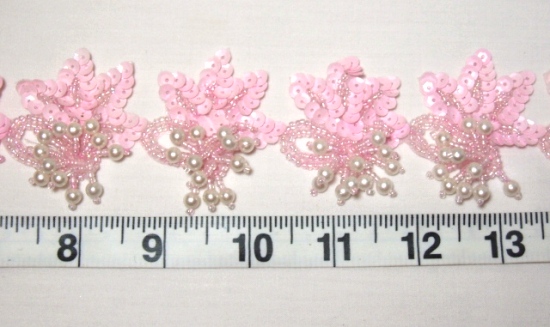 T8634  Pink Pearl Dangle Sequin Beaded Applique or Trim