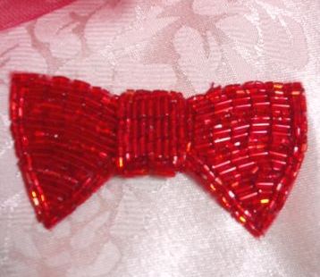 K8737 Red Bow Tie Beaded Applique 3"