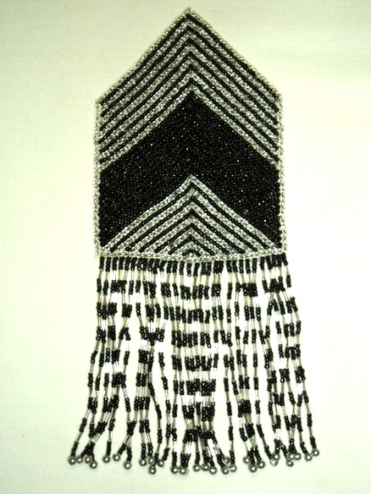 k8738 Silver Black Epaulet Sequin Beaded Applique 8.5"