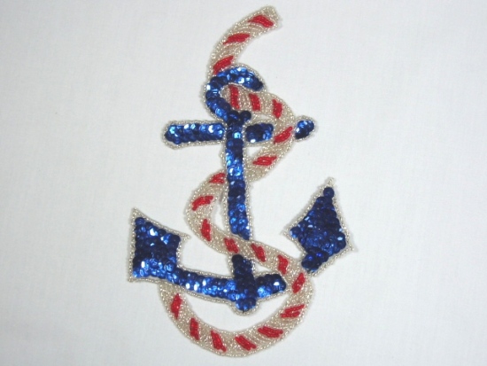 k8739  Anchor & Rope Beaded Sequin Applique 7.5"