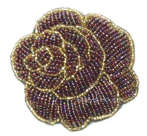 K8740  Brown AB Rose  Beaded Applique  3"