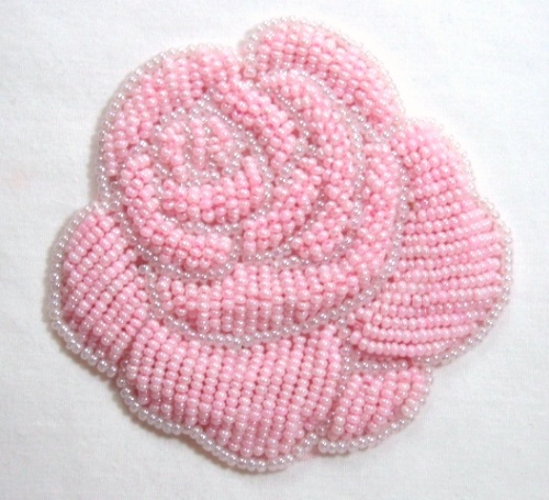 K8740  Pink  Rose  Beaded Applique  3"