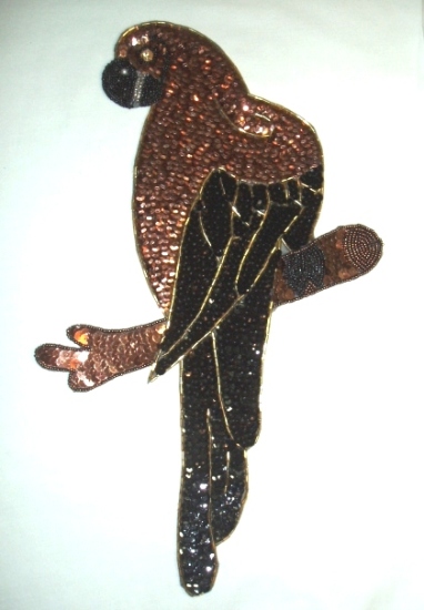 K8746  Extra Large Parrot Bronze Sequin Beaded Applique 14"