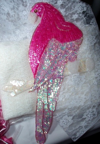 K8746  Extra Large Parrot Pink 14" Sequin Beaded Applique