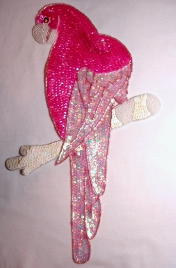 K8746  Extra Large Parrot Pink 14" Sequin Beaded Applique
