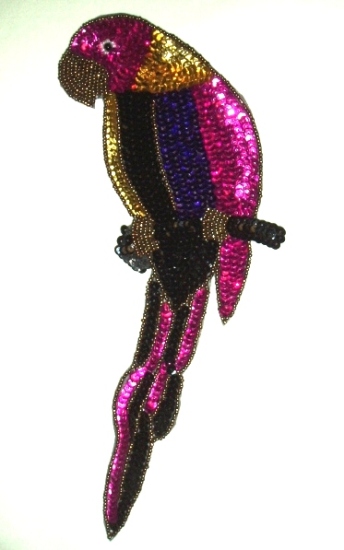 K8746A   Parrot Fuchsia  10.5" Sequin Beaded Applique
