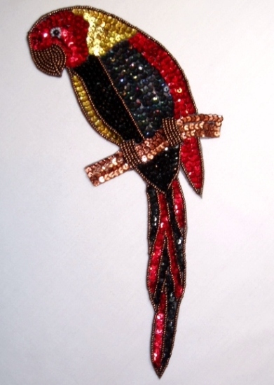 Parrot Sequin Beaded Applique Red Black K8746A