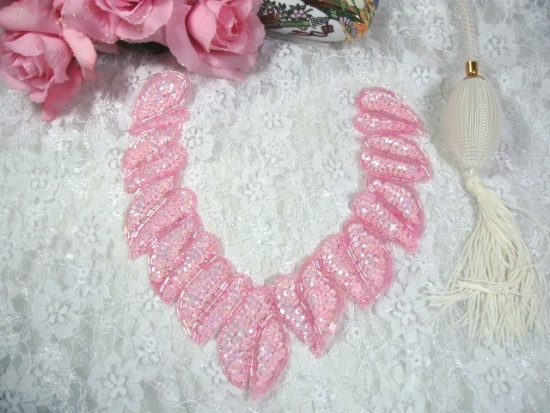 K8753  Pink AB  Collar Sequin Beaded Applique 8"