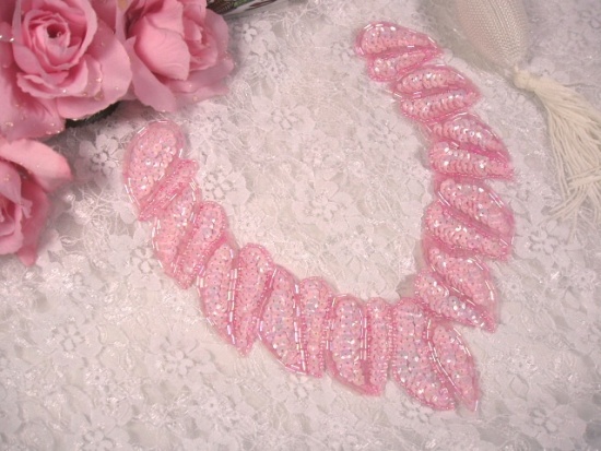 K8753  Pink AB  Collar Sequin Beaded Applique 8"
