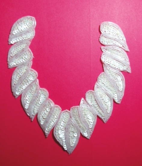 K8753  White AB Collar Sequin Beaded Applique 8"