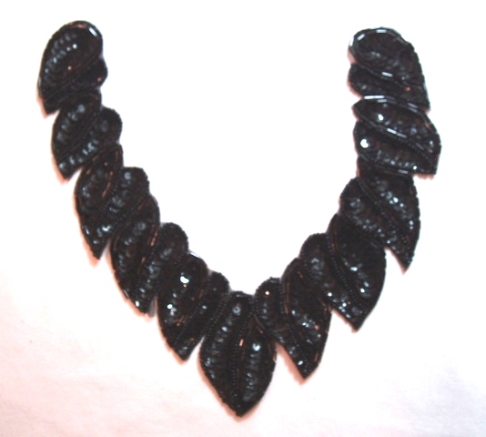 K8753  Black Collar Sequin Beaded Applique 8"