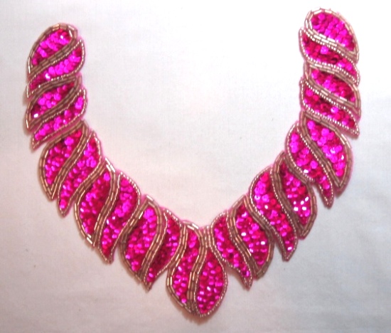 K8753  Fuchsia  Collar Sequin Beaded Applique 8"