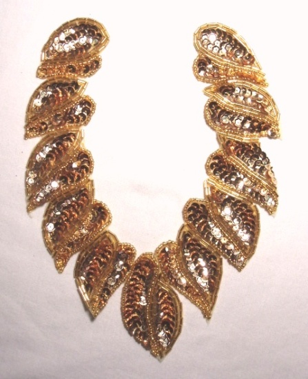 K8753  Gold Collar Sequin Beaded Applique 8"