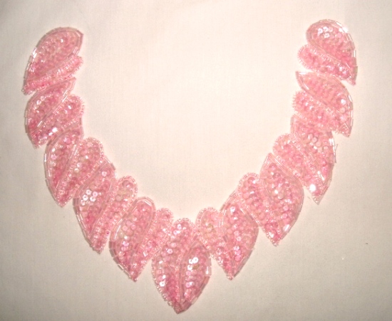 K8753  Pink Crystal Ab Collar Sequin Beaded Applique 8"