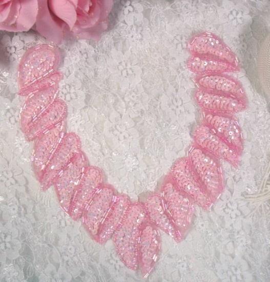K8753  Pink AB  Collar Sequin Beaded Applique 8"