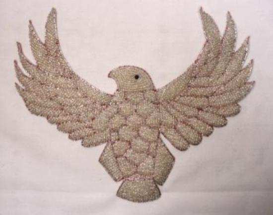 K8754  Silver Thunderbird Eagle Beaded Applique 8.5"