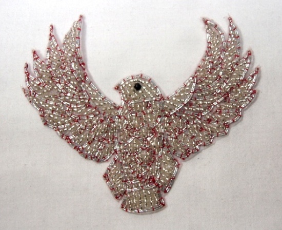 K8754A  Silver Thunderbird Eagle Beaded Applique 3.5"