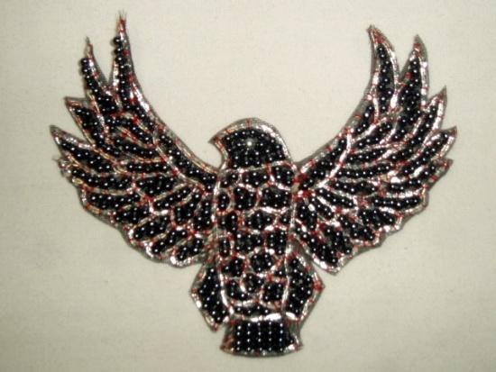 K8754A  Gunmetal Thunderbird Eagle Beaded Applique 3.5"