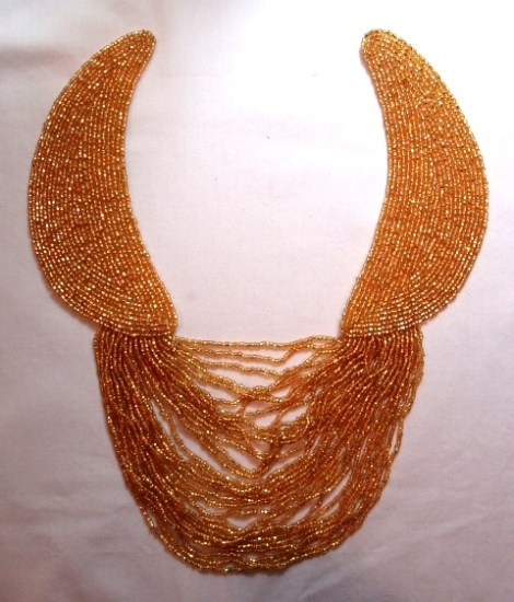 K8758  Gold Beaded Collar Applique 10"