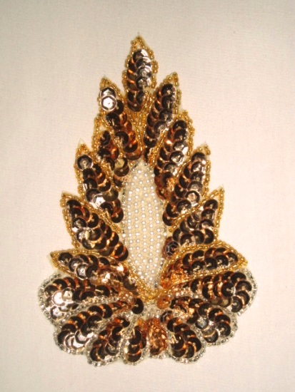 K8759  Gold  Victorian Pearl 5.5" Sequin Beaded Applique