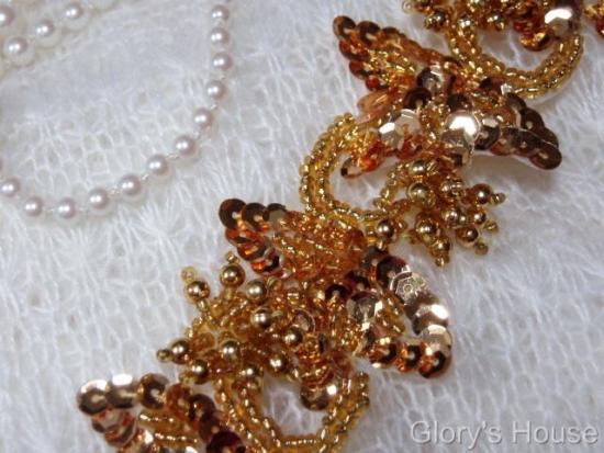T8903  Gold Sequin Beaded Trim or Applique