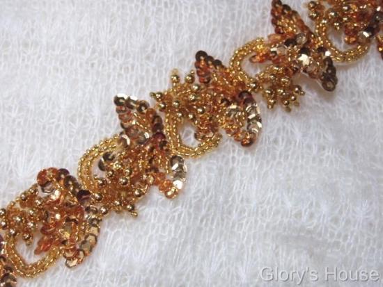 T8903  Gold Sequin Beaded Trim or Applique