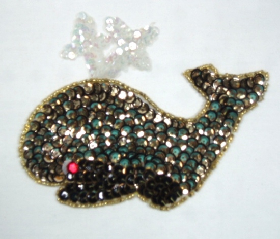K8861  Gold Whale Sequin Beaded Appliques 5"