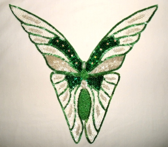 K8863  Green Butterfly Collar Sequin Beaded  Applique 12.5"