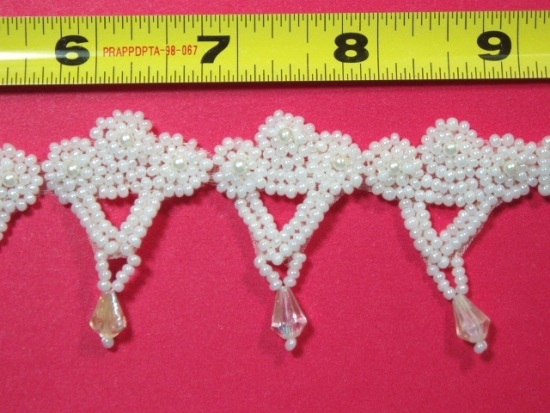T8866  White AB Pearl Dangle Beaded Applique or Trim