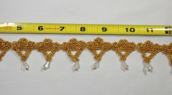 T8866  Gold Crystal Dangle Beaded Applique or Trim