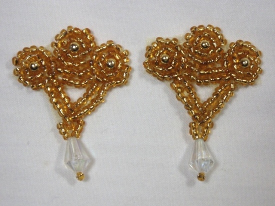 T8866  Gold Crystal Dangle Beaded Applique or Trim